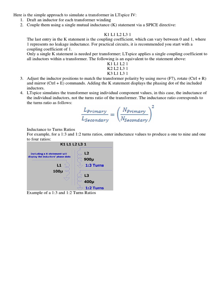 LTSPICE Transformer PDF Inductance Inductor