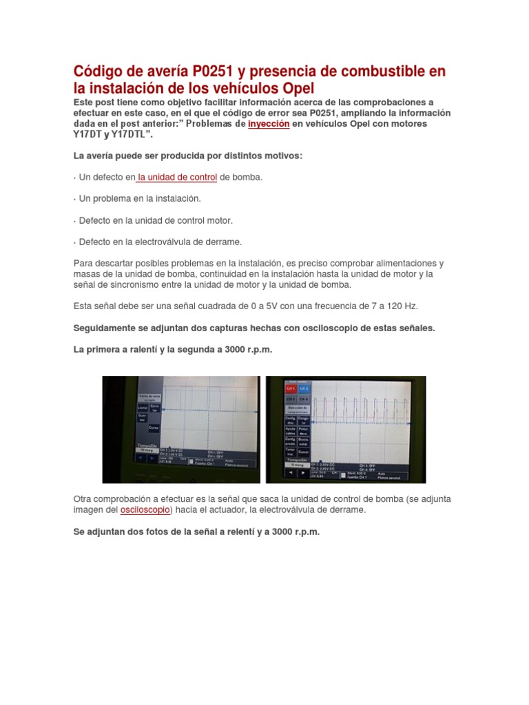 Código de Avería P0251 y Presencia de Combustible en La Instalación de ...