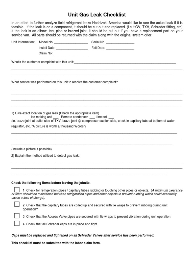 Unit Gas Leak Detection Checklist | PDF | Leak | Home Appliance