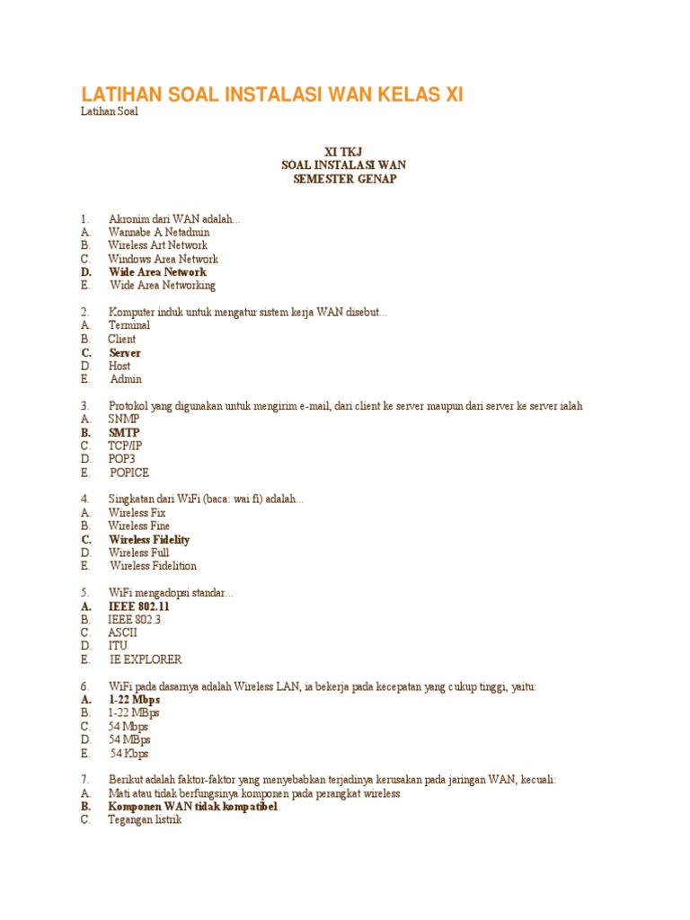 Latihan Soal Instalasi Wan Kelas Xi