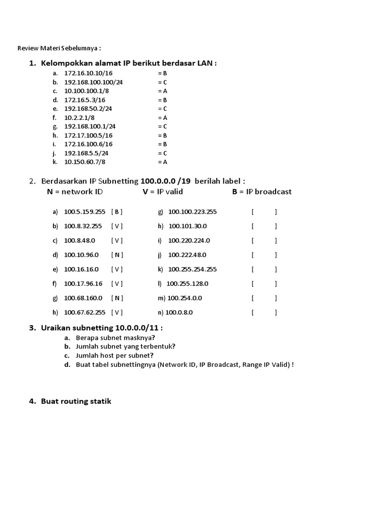 IP Address Classification and Subnetting | PDF