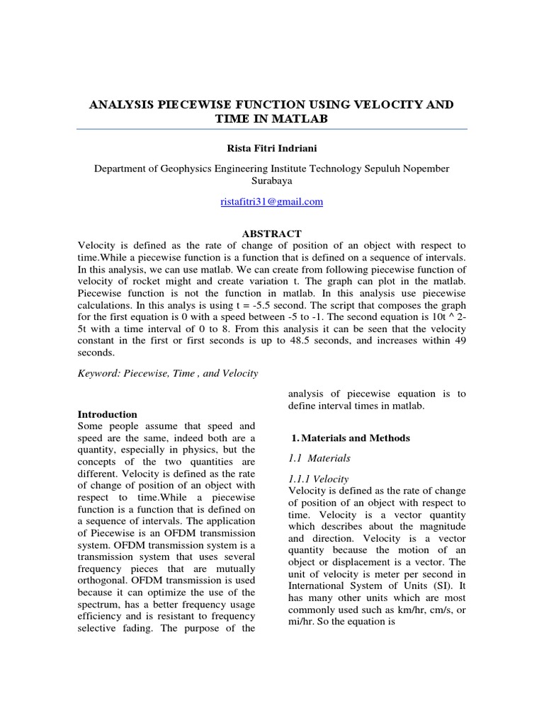 Analysis Piecewise Function Using Velocity and Time in Matlab | PDF ...