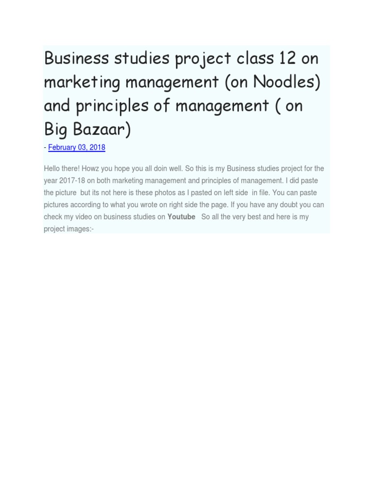 MARKETING MANAGEMENT PDF CLASS 12 PROJECT intelligence overview