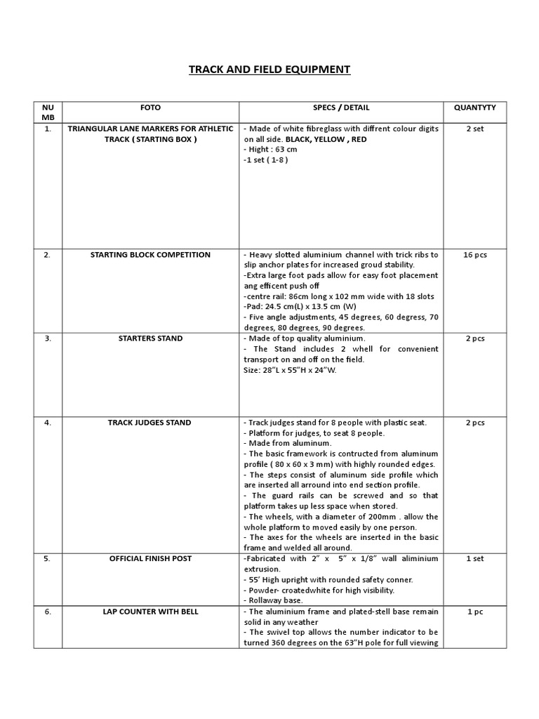 Track and Field Equipment | PDF | Track And Field | Pipe (Fluid Conveyance)