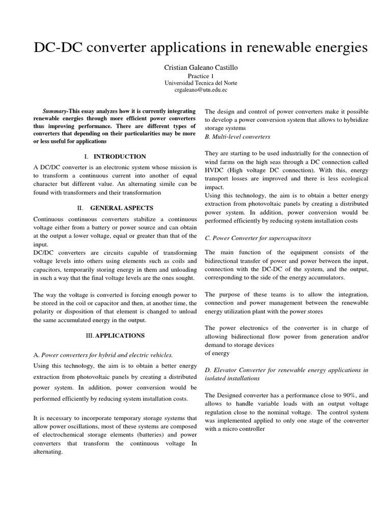 DC-DC Converters in Renewable Energy | PDF | Direct Current ...