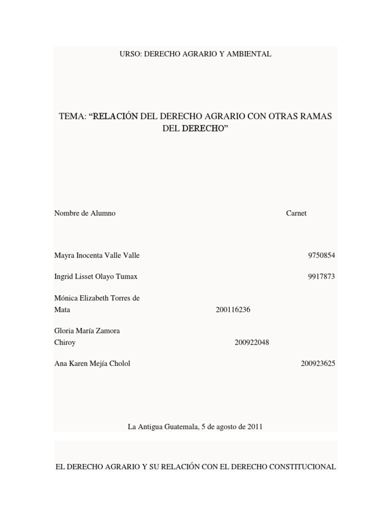 Tema “Relación Del Derecho Agrario Con Otras Ramas Del