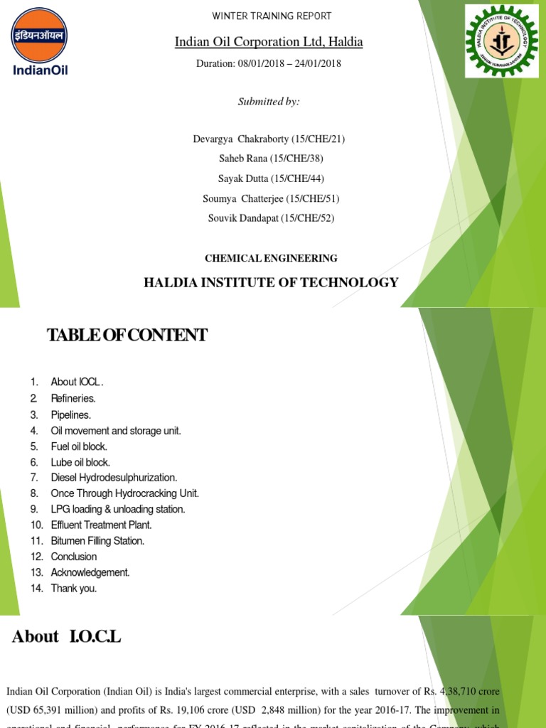 Indian Oil Corporation LTD, Haldia Haldia Institute of Technology