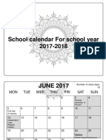 School Calendar For School Year 2017-2018