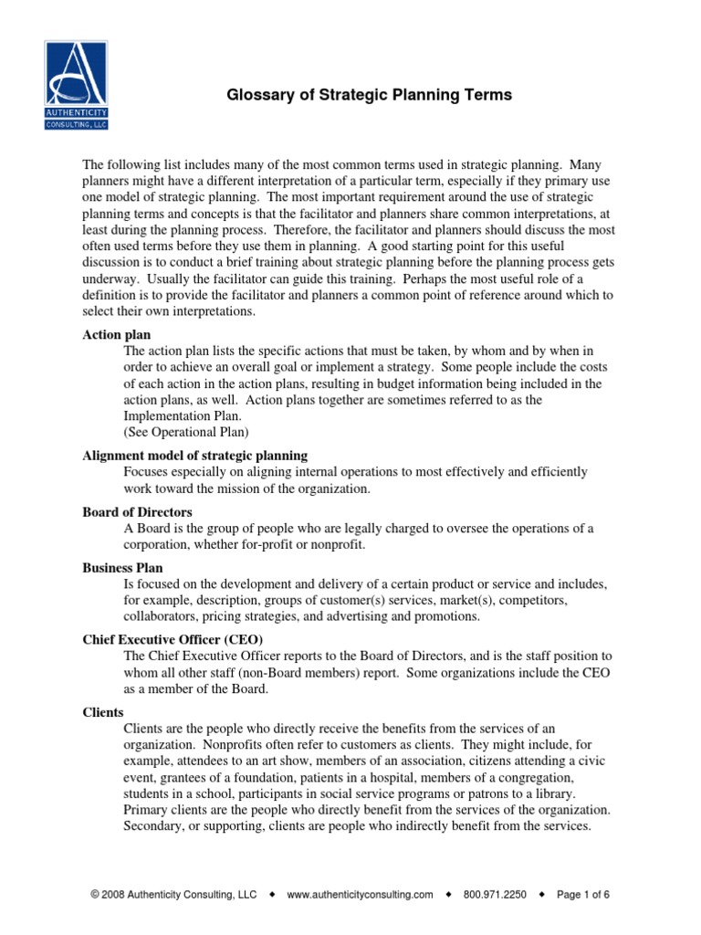 Glossary of Strategic Planning Terms | PDF | Strategic Planning | Goal