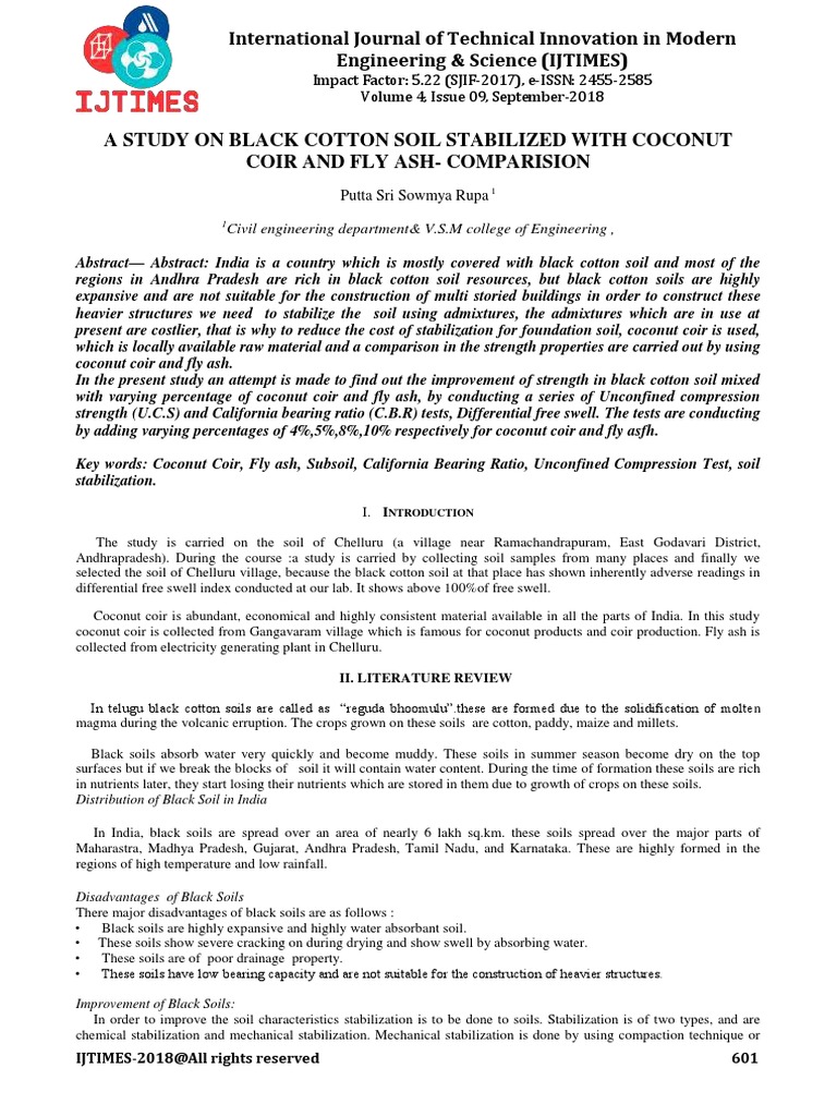 Black Cotton Soil Stabilization Study | PDF | Fly Ash | Soil