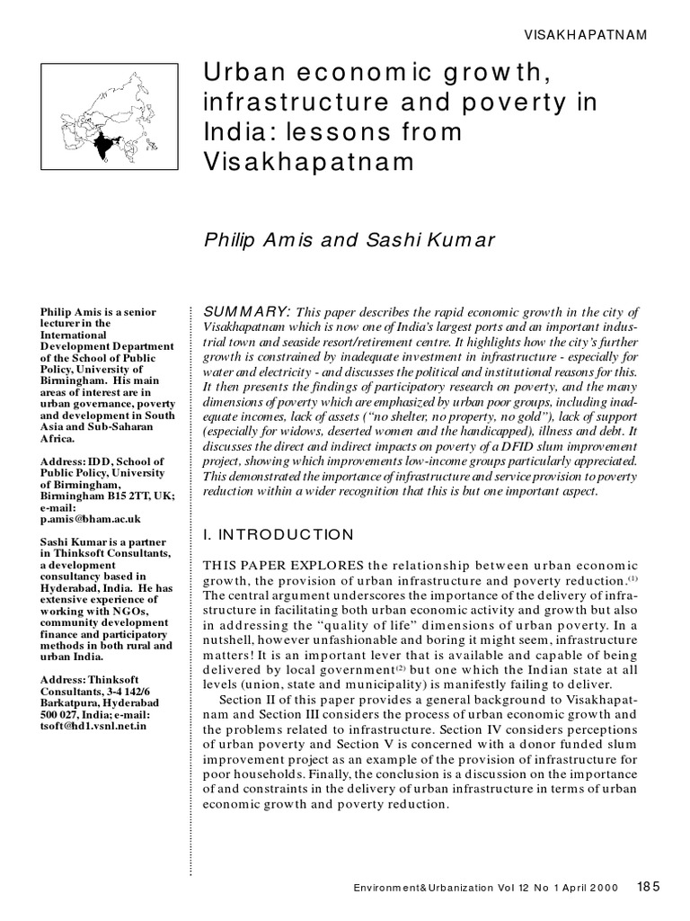 Urban Economic Growth Infrastructure And Poverty In India Lessons From