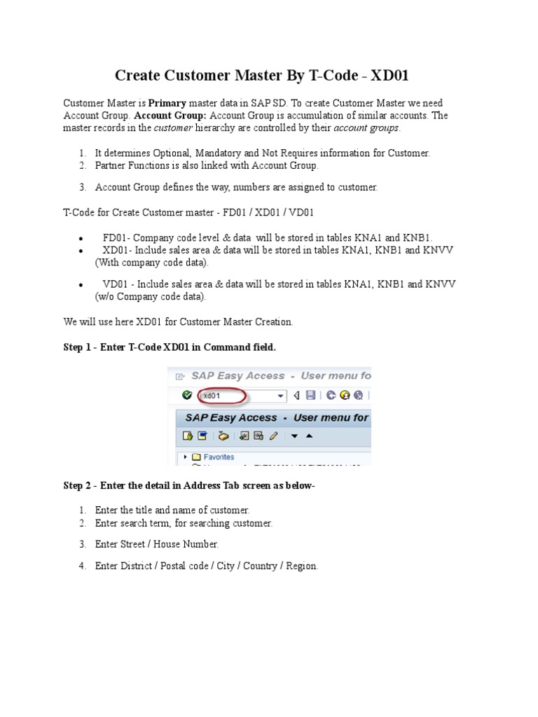 Create Customer Master in SAP XD01 | PDF | Business | Computers