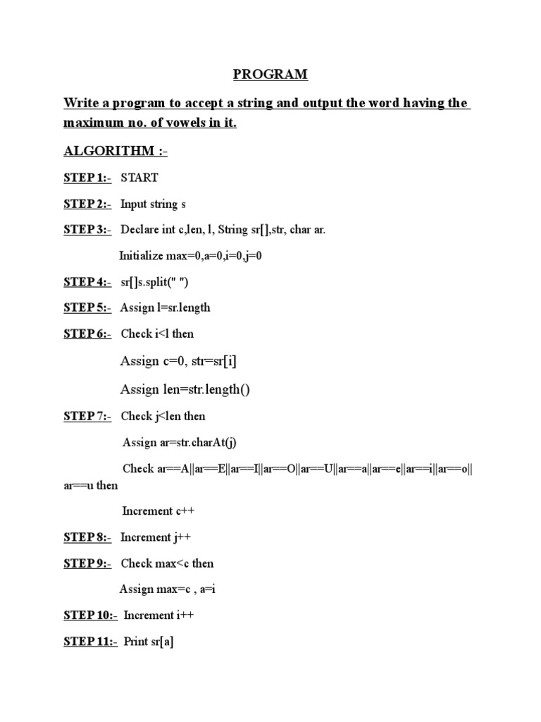 Program Write A Program To Accept A String and Output The Word Having ...