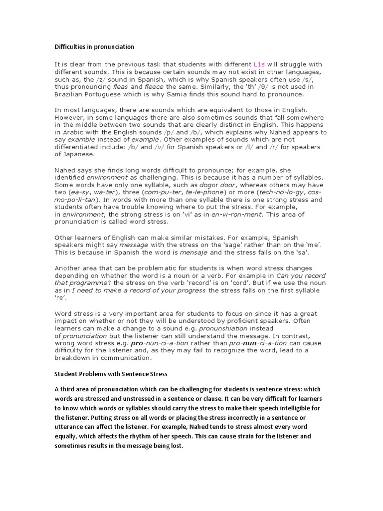 Pronunciation Challenges for ESL Learners | PDF | Stress (Linguistics ...