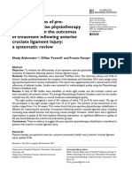 The Effectiveness of Pre-Operative Exercise Physiotherapy Rehabilitation On The Outcomes of Treatment Following Anterior Cruciate Ligament Injury: A Systematic Review