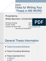 Tips & Tricks For Writing Your Thesis in MS WORD: Presented by Shelly Baumann, Coordinator