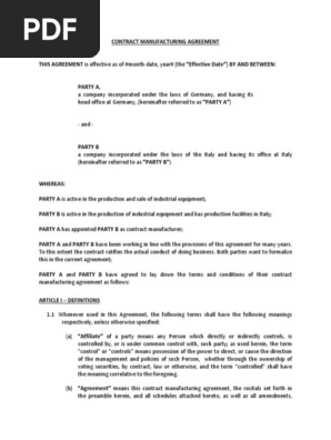 Contract Manufacturing Agreement