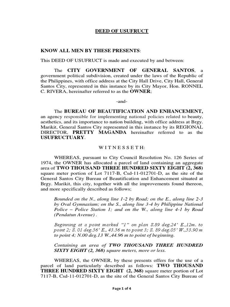 Deed of Usufruct PDF Property Law Government