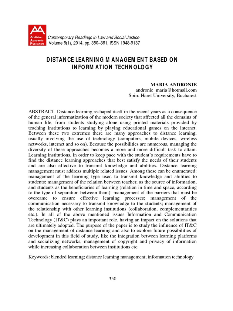 Distance Learning Management Based On Information Technology PDF