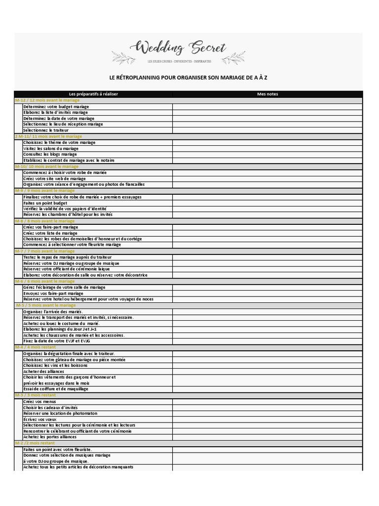 Planning Mariage Jour J A Imprimer Retroplanning Organisation Mariage by Wedding | PDF | Mariage |  Arrangements de vie