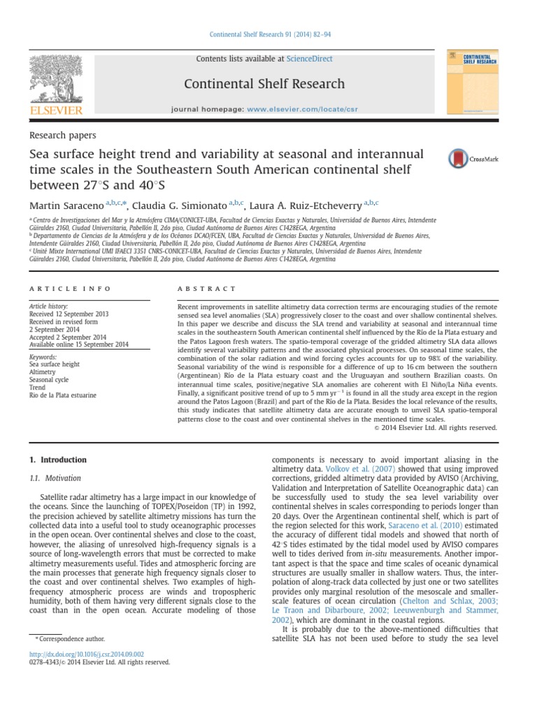 Continental Shelf Research Martin Saraceno, Claudia G. Simionato