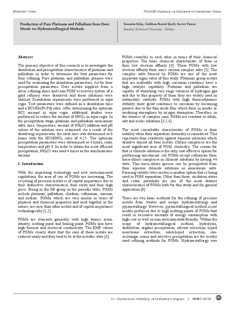 Refining Platinum and Palladium Methods | PDF | Platinum | Palladium