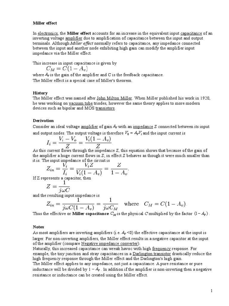 Miller Effect | PDF | Amplifier | Electronic Circuits