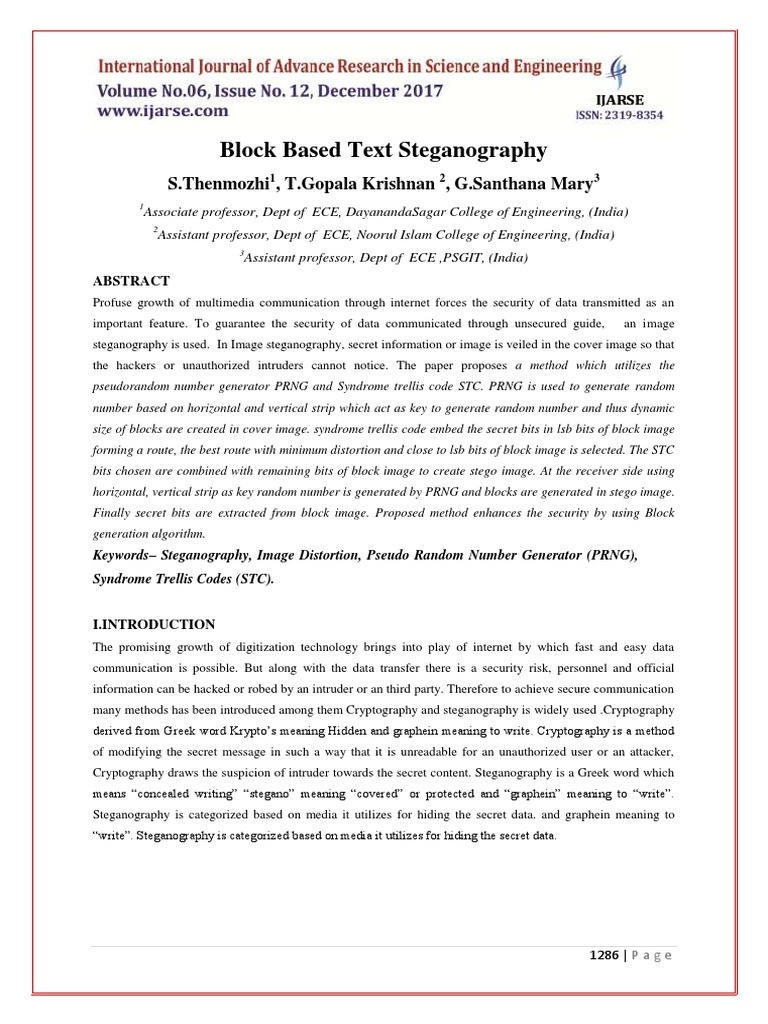 Block Based Text Stego Paper | PDF | Applied Mathematics | Areas Of ...