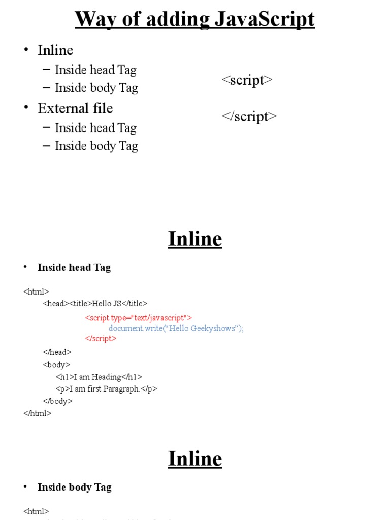 Way of Adding JS Code | PDF | Java Script | Html