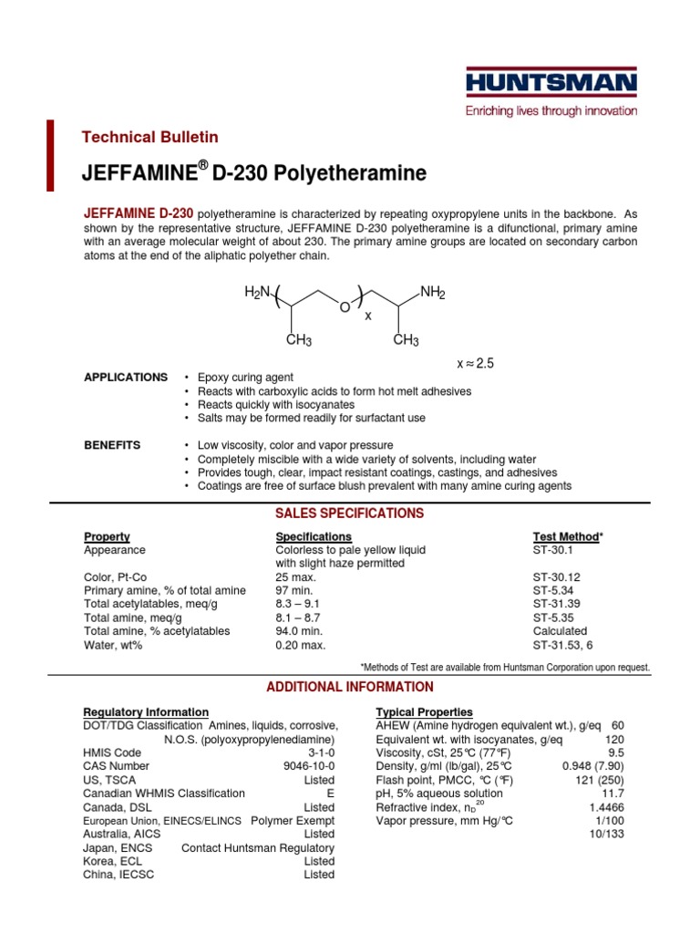 Jeffamine D 230 Polyoxypropylenediamine 7 11 PDF | PDF | Amine ...