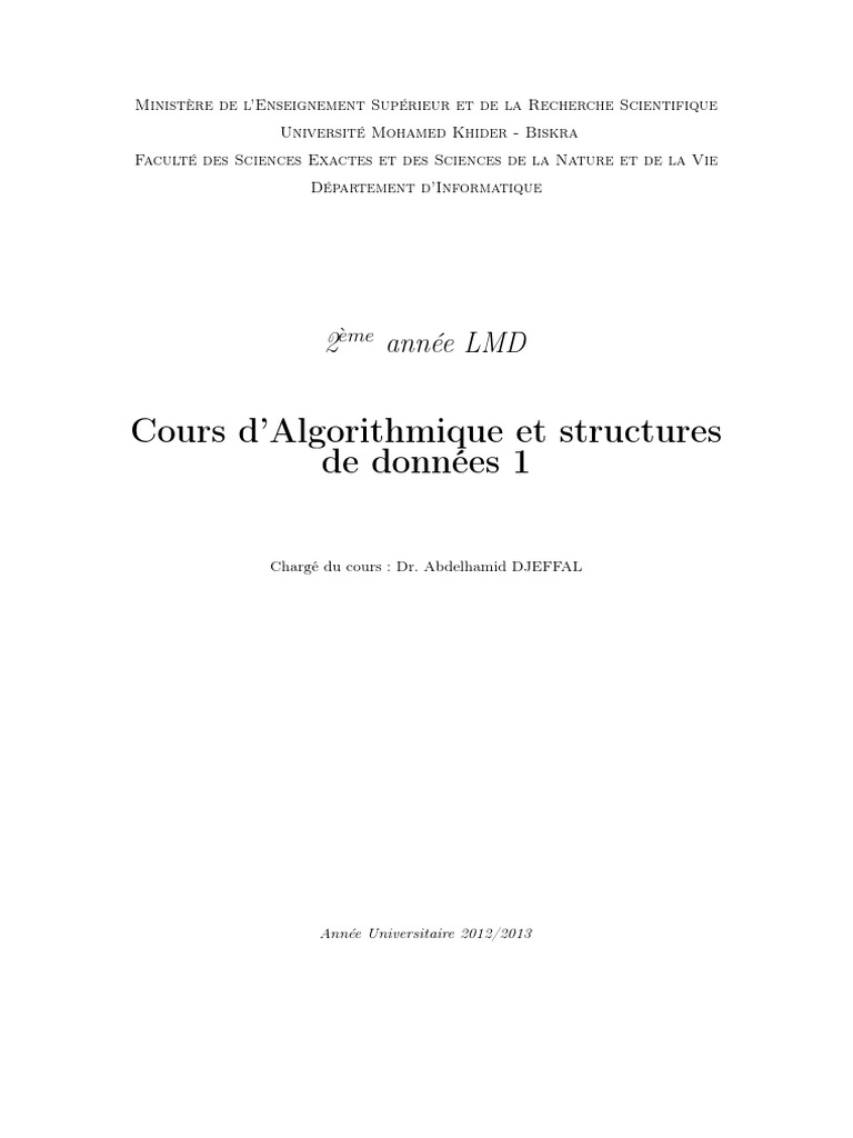 Algorithmique et Structures de Données | PDF | Langage de programmation ...