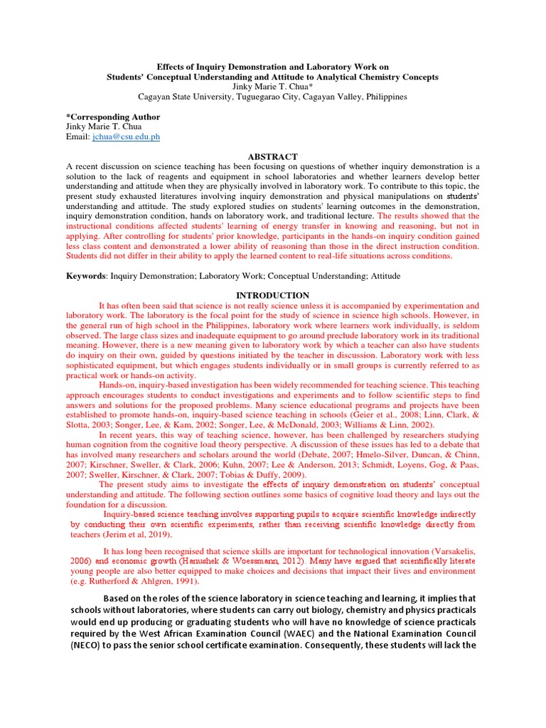 Effects of Inquiry Demonstration and Hands-On Laboratory Work on ...
