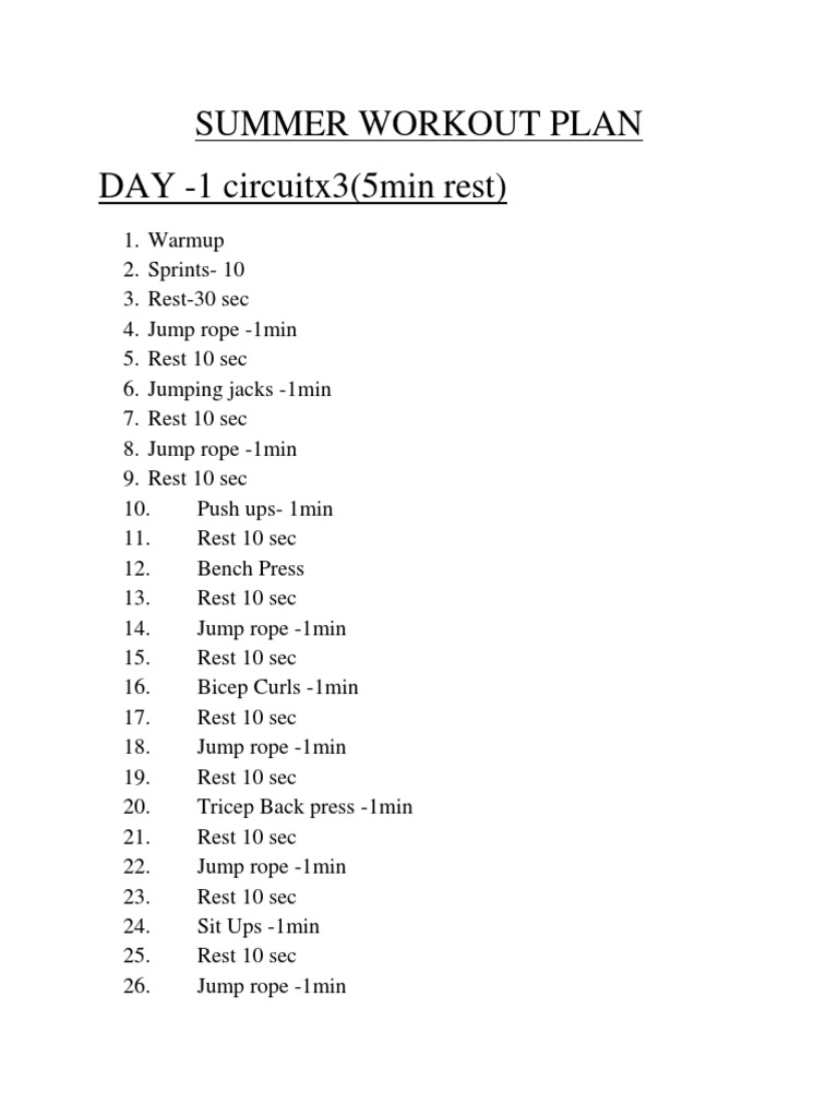 Summer Workout Plan PDF Individual Sports Aerobic Exercise