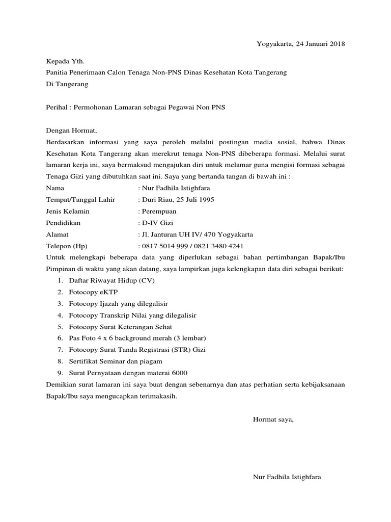 Surat Lamaran Dinas Kesehatan Kota Tangerang