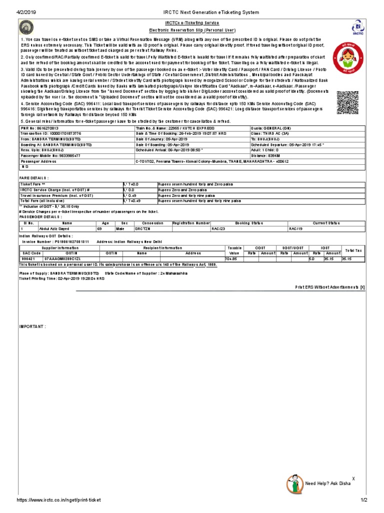 IRCTC e-Ticketing System Overview | PDF | Identity Document | Ticket ...