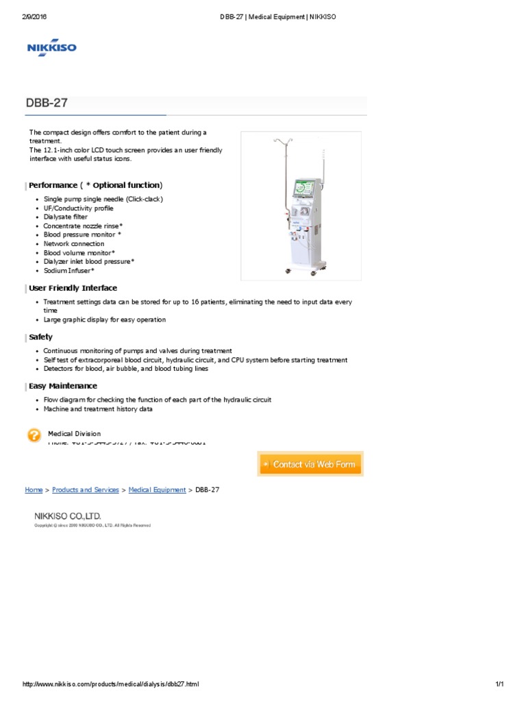 Nikkiso DBB-27 Dialysis Machine Overview | PDF | Computer Monitor ...