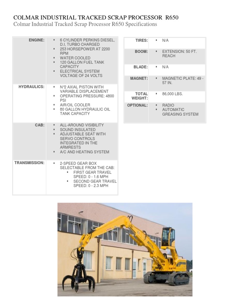 Colmar Industrial R650 Scrap Processor Specs | PDF | Technology ...