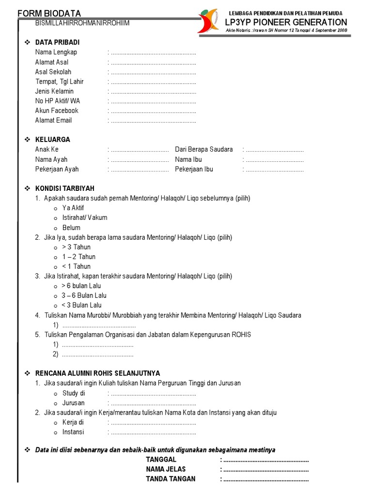 Form Biodata Panitia | PDF