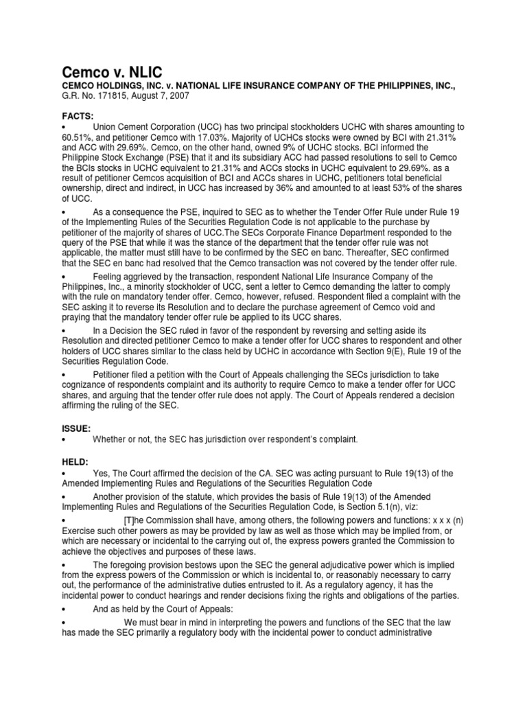 Cemco v. NLIC Cemco Holdings, Inc. V. National Life Insurance Company