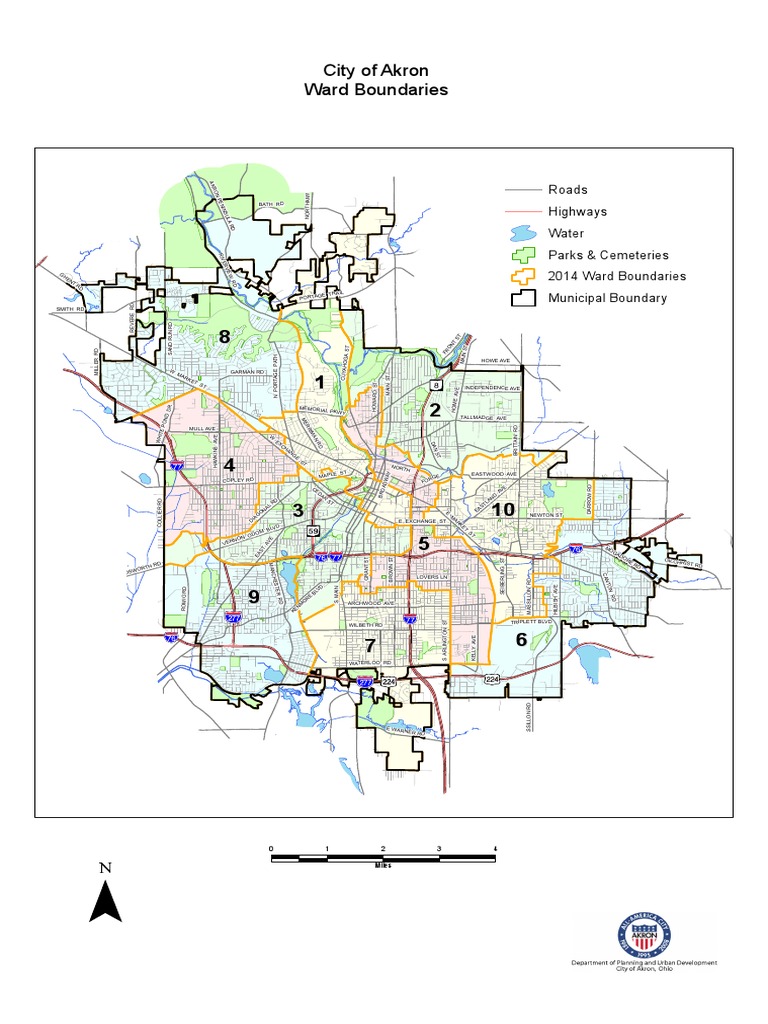 City of Akron Ward Boundaries Roads Highways Water Parks & Cemeteries