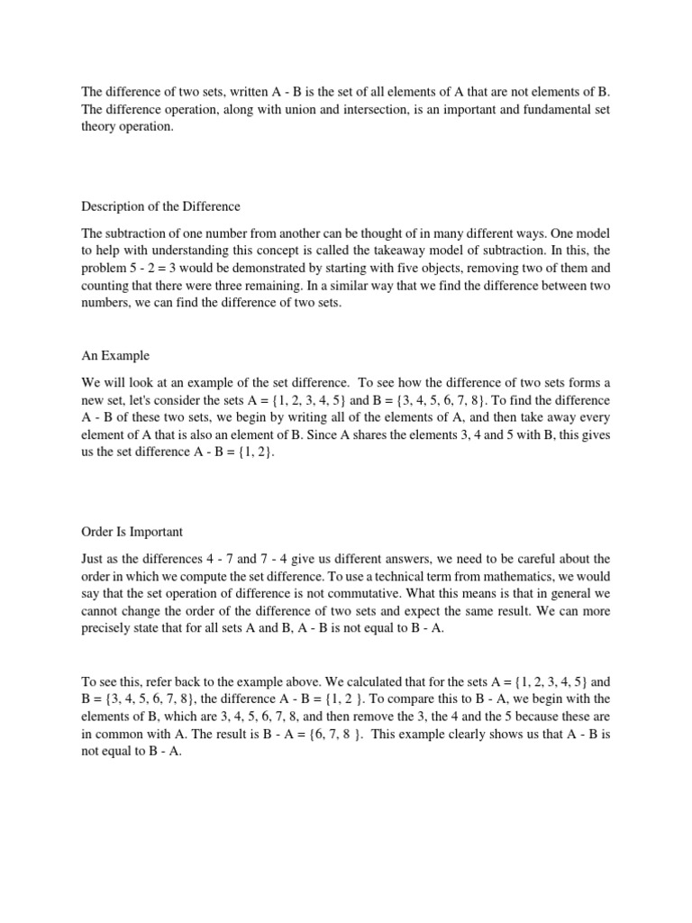 Understanding Set Difference & Complement | PDF | Subtraction | Set ...