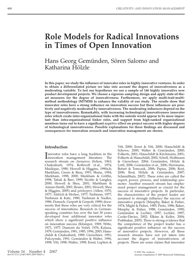 Role Models For Radical Innovations in Times of Open Innovation | PDF ...
