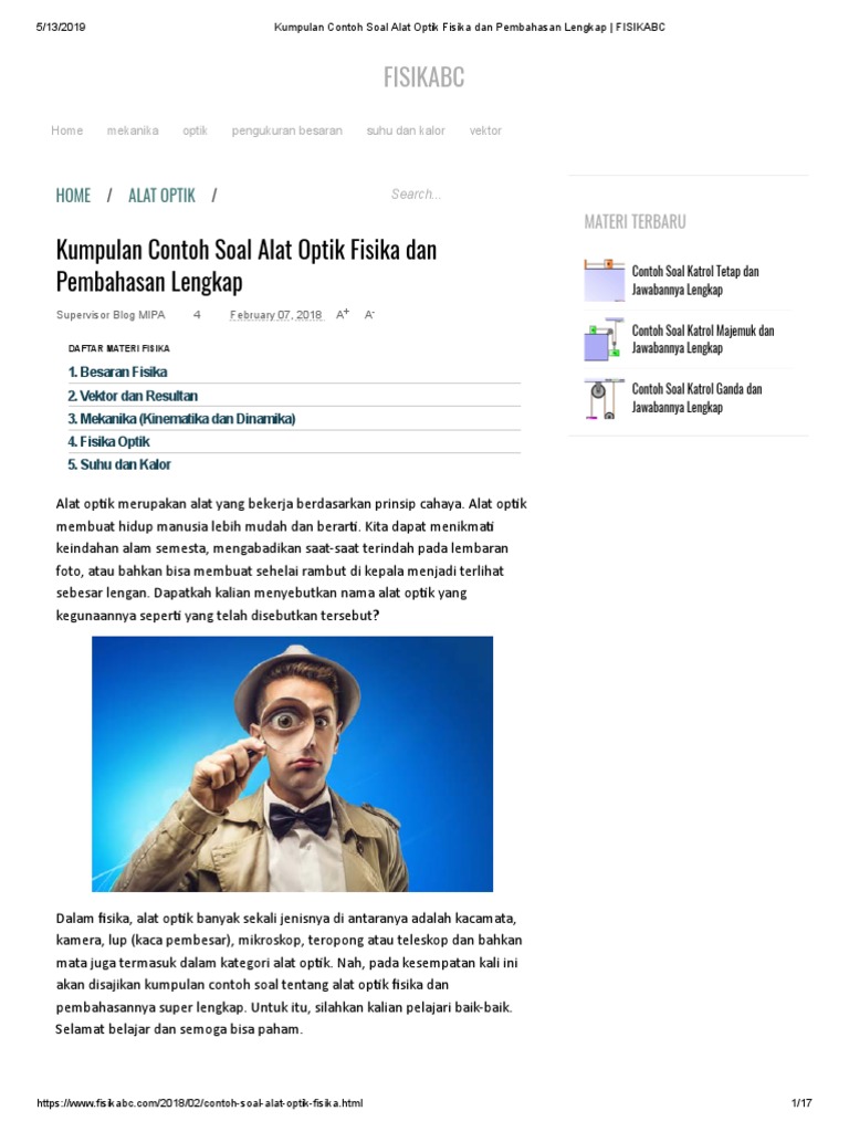 Kumpulan Contoh Soal Alat Optik Fisika Dan Pembahasan Lengkap Fisikabc Pdf