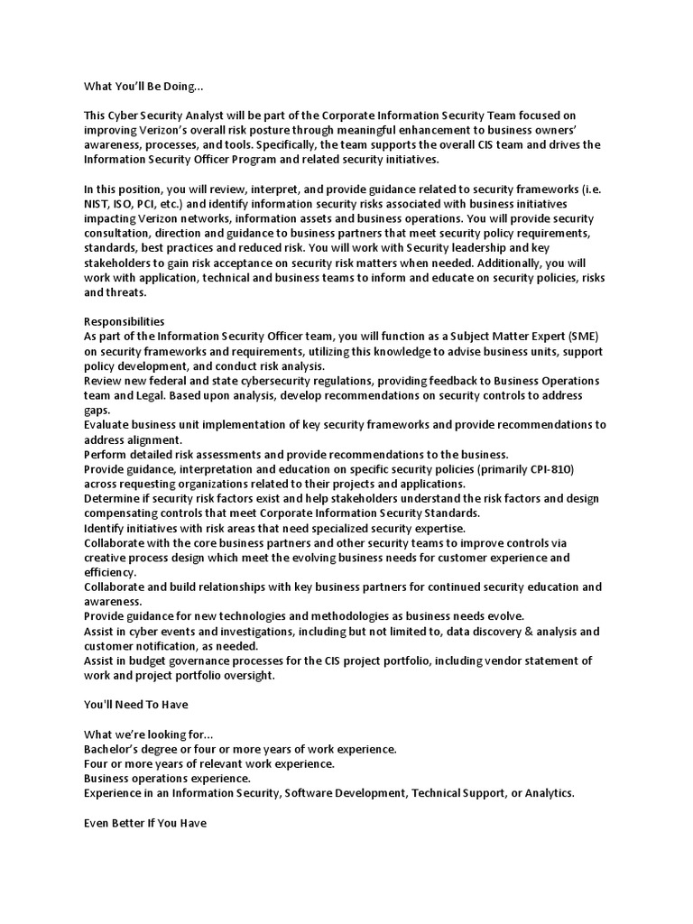 Cyber Security Analyst Role Overview | PDF | Information Security ...