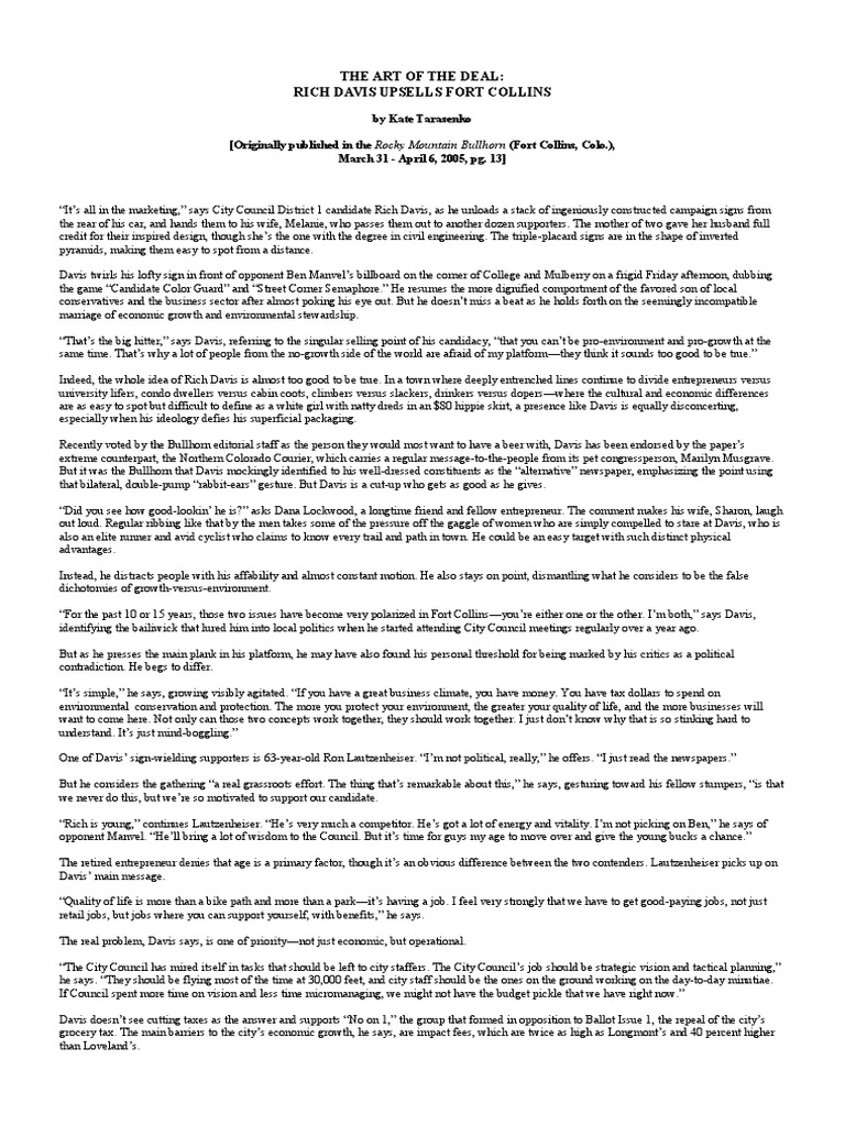 Art of The Deal Rich Davis PDF Business