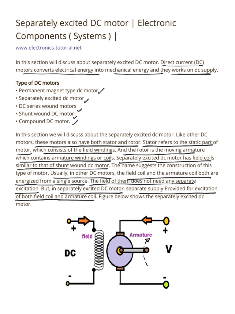 Separately Excited DC Motor Electronic Components (Systems