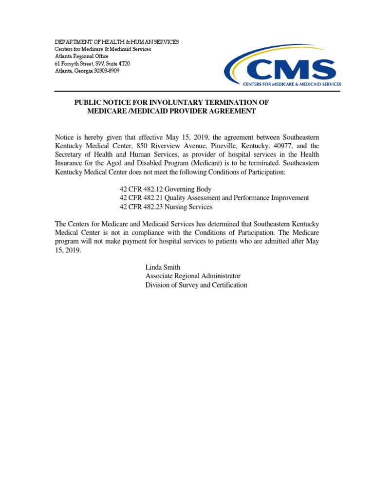 Termination Notice Kentucky Southeastern Kentucky Medical Center 05-14 ...