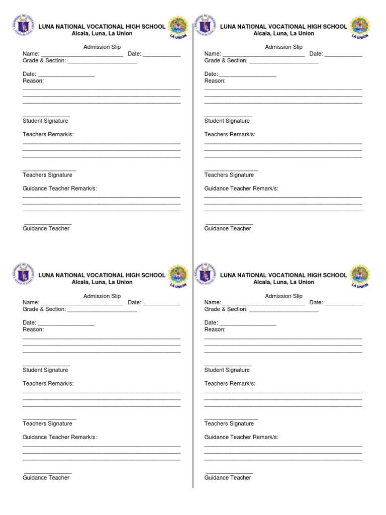 Admission Slip | PDF | Learning | Behavior Modification