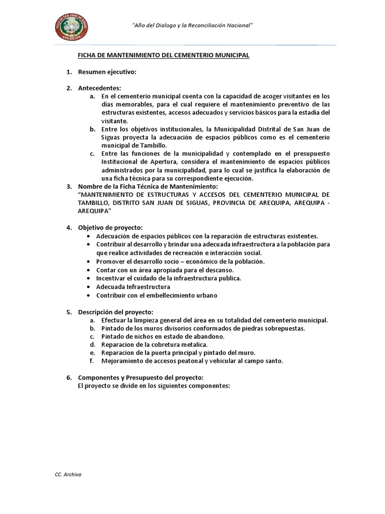 Mantenimiento del Cementerio Municipal | PDF | Presupuesto
