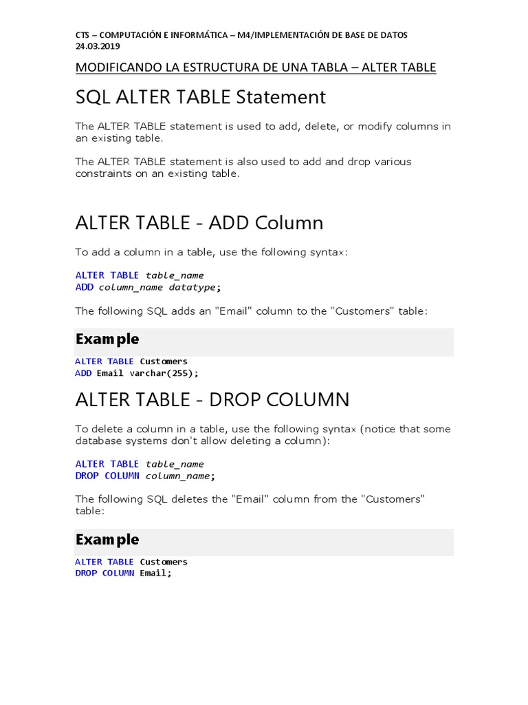 SQL ALTER TABLE Guide for Databases | PDF | Data Model | Application ...